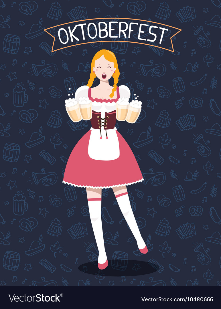 Colorful of german full length girl waitress Vector Image