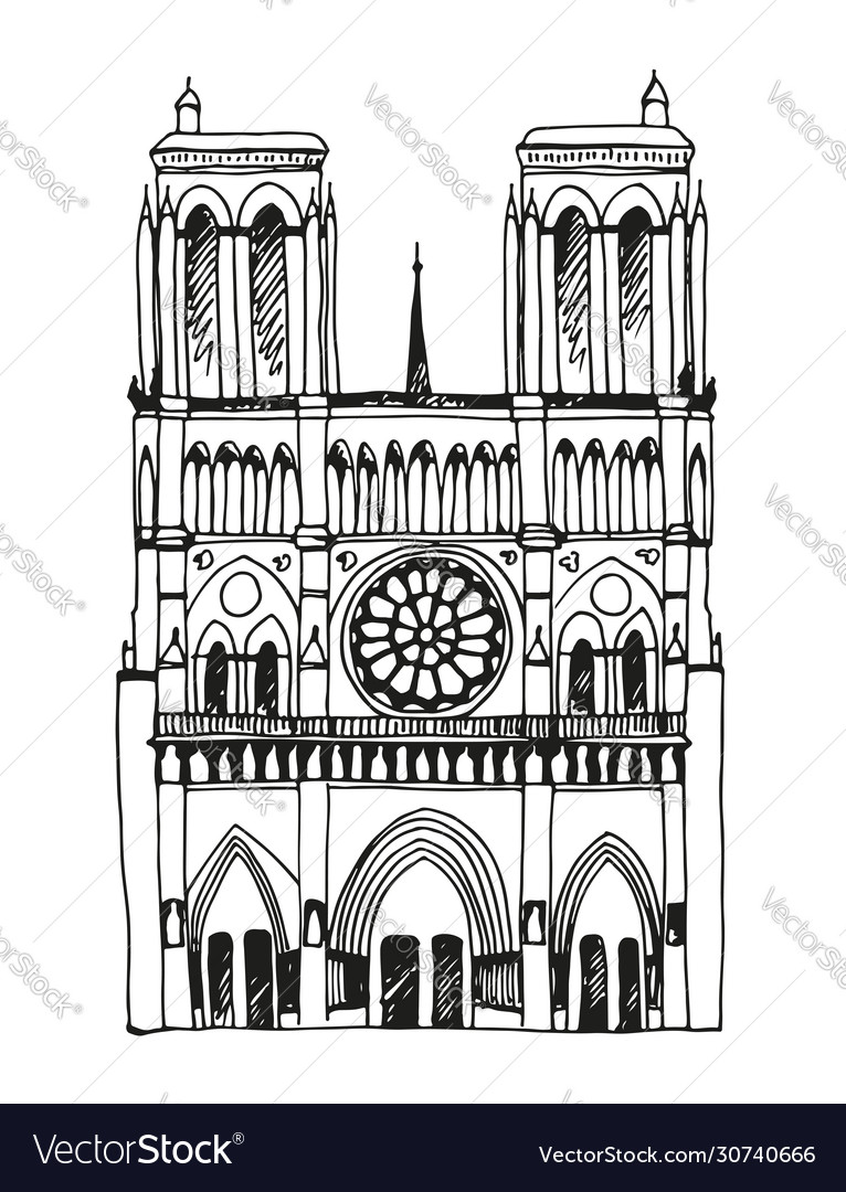 Hand drawn notre dame de paris france isolated Vector Image