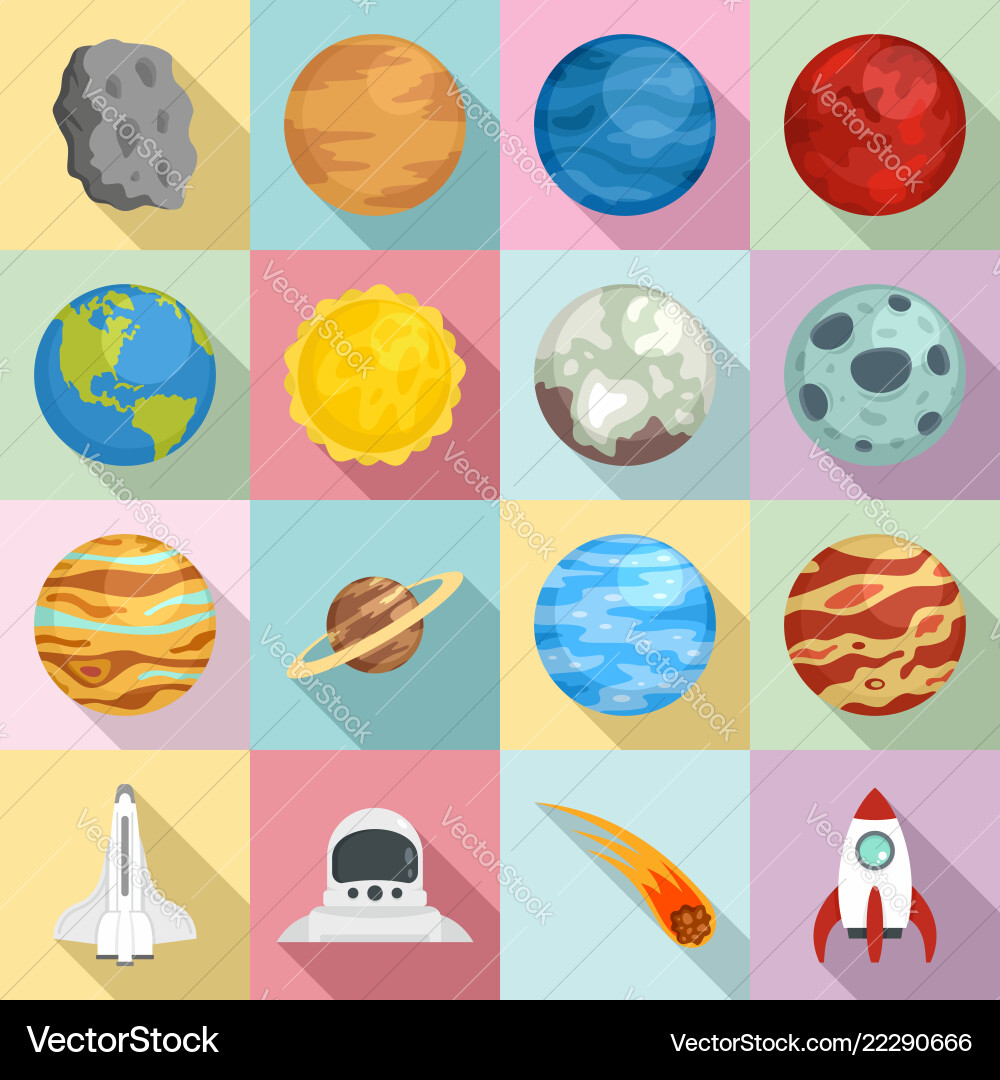 Planets icon set flat style Royalty Free Vector Image