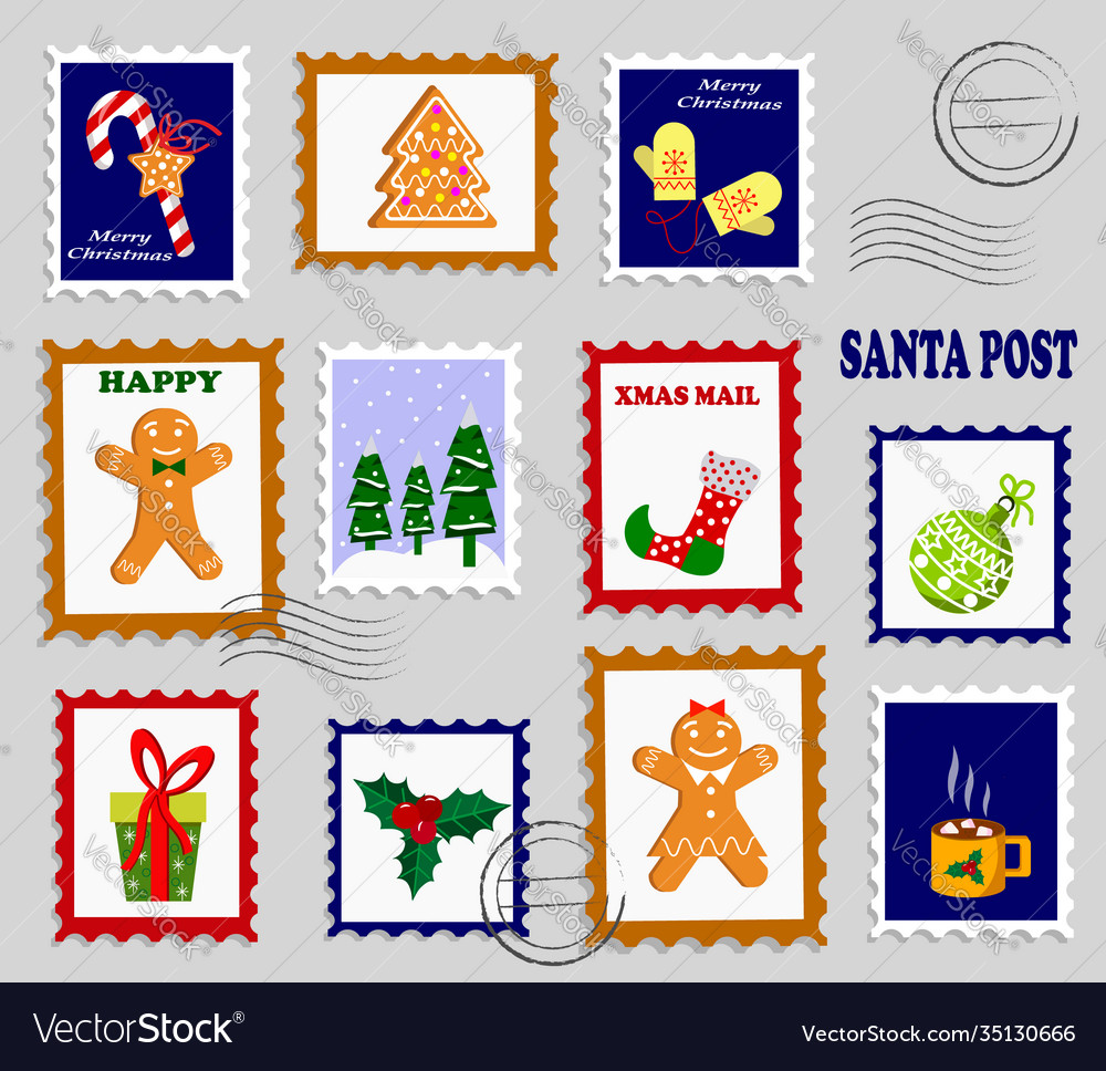 Set postage stamps - christmas and new year Vector Image