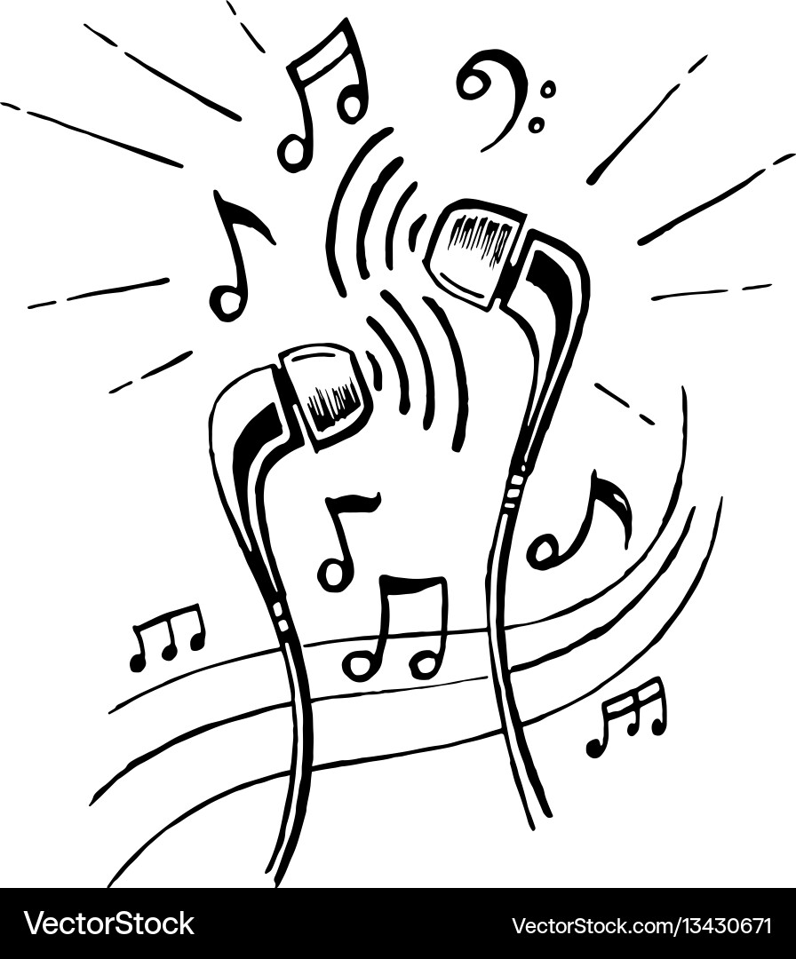 Headphones doodle sketch style Royalty Free Vector Image