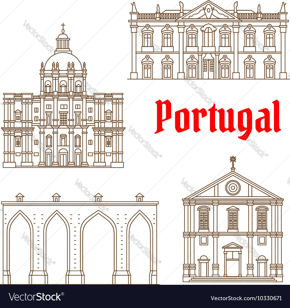 Portuguese travel landmarks lisbon icons Vector Image