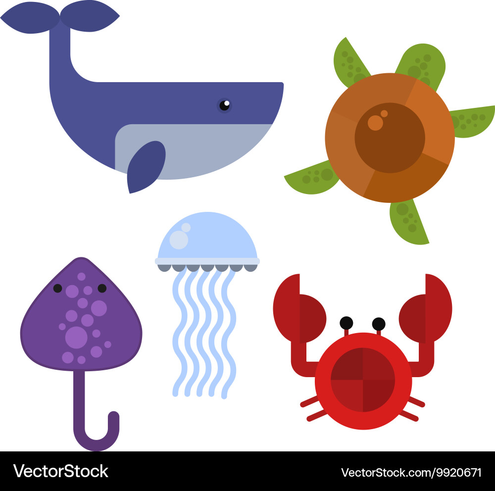 Sea animals set Royalty Free Vector Image - VectorStock