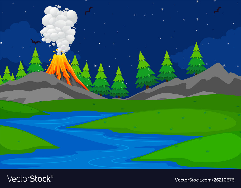 A simple volcano scene Royalty Free Vector Image