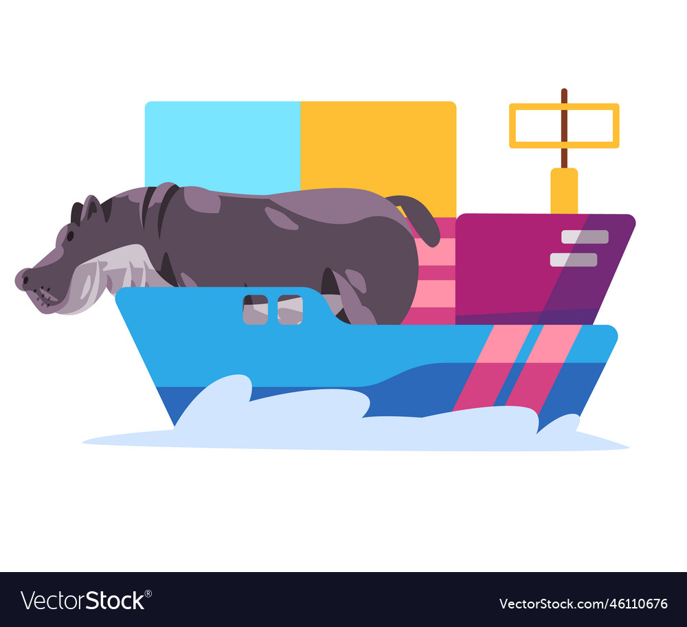 Hippo hippopotamus cartoon animal journey in ship Vector Image