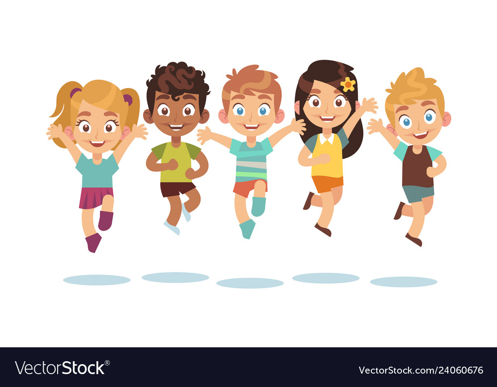 Jumping kids cartoon children playing and jump Vector Image