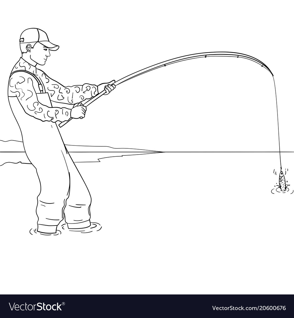 Pop art fisherman standing in water and fighting Vector Image