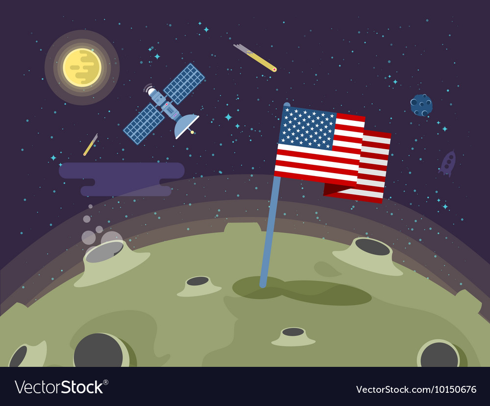 Usa flag stuck into the moon Royalty Free Vector Image