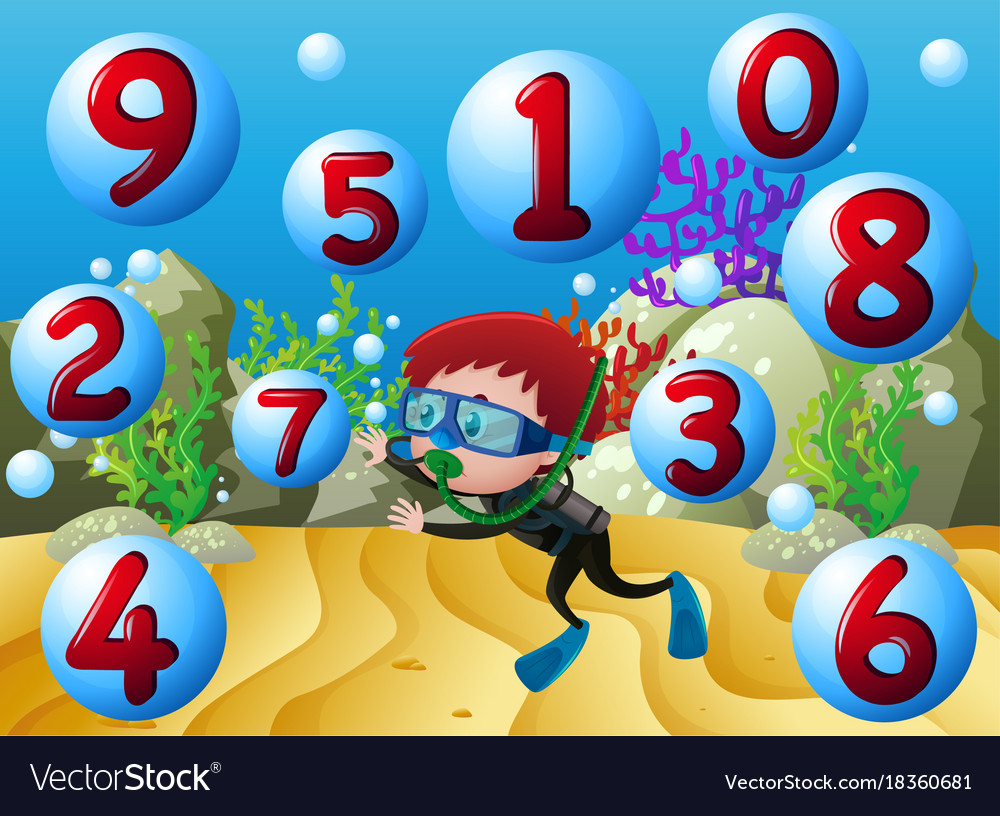 Counting numbers with boy diving underwater Vector Image