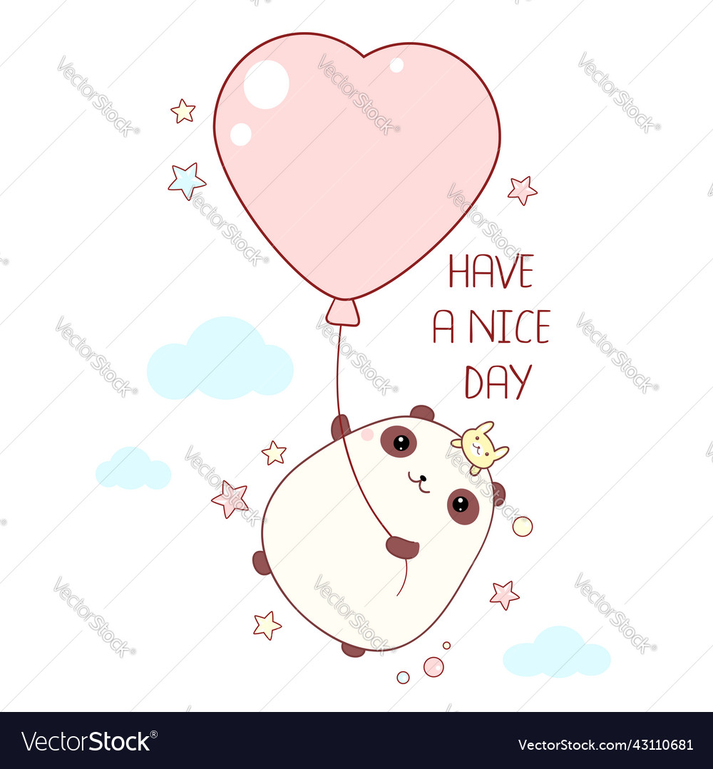 Happy fat panda with bunny toy having fun flying Vector Image