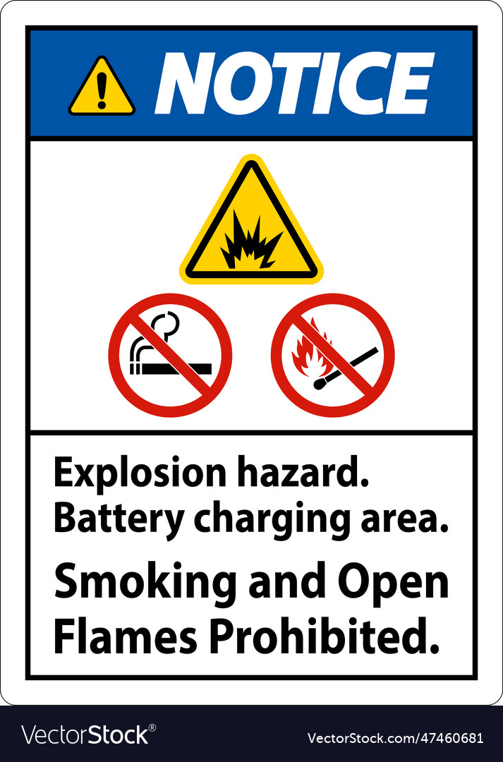 Notice sign explosion hazard battery charging Vector Image