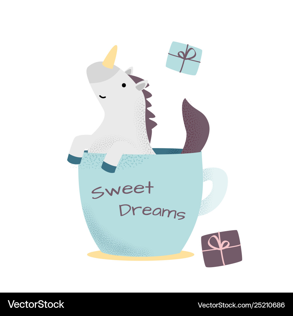 Cute unicorn in cup kids Royalty Free Vector Image