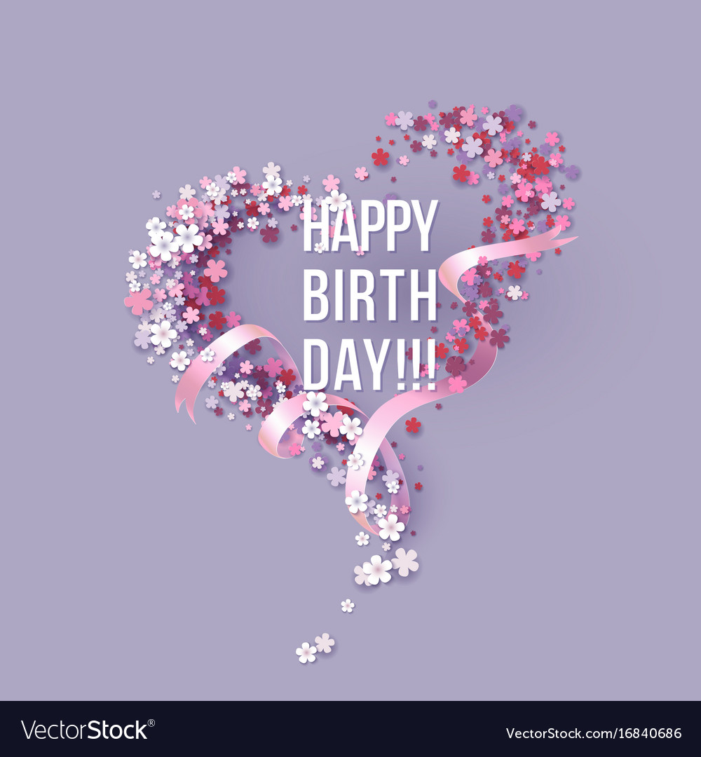 Happy birthday poster frame flowers heart shaped Vector Image