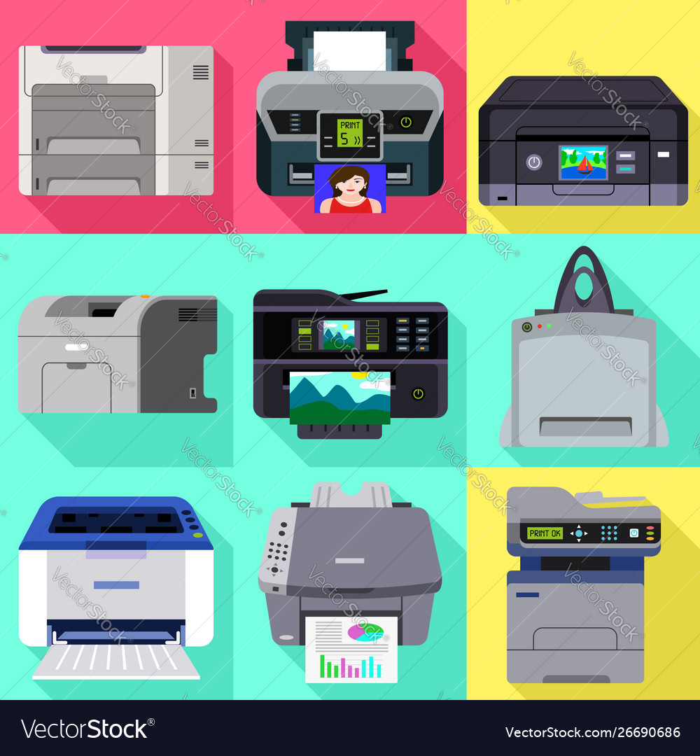 Photo printer icon set flat style Royalty Free Vector Image