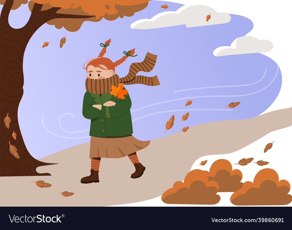 Autumn strong wind storm Royalty Free Vector Image