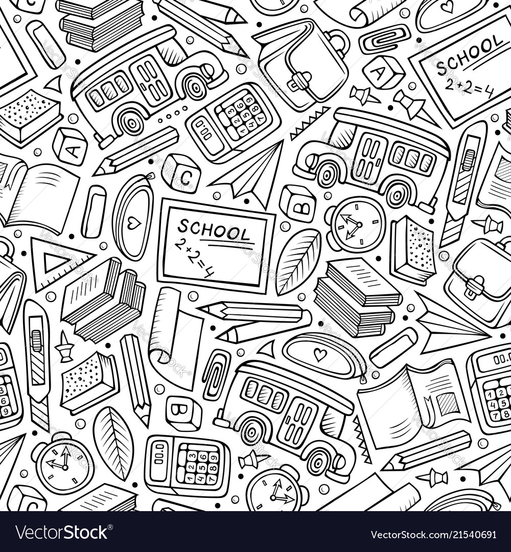 Cartoon hand-drawn back to school seamless pattern