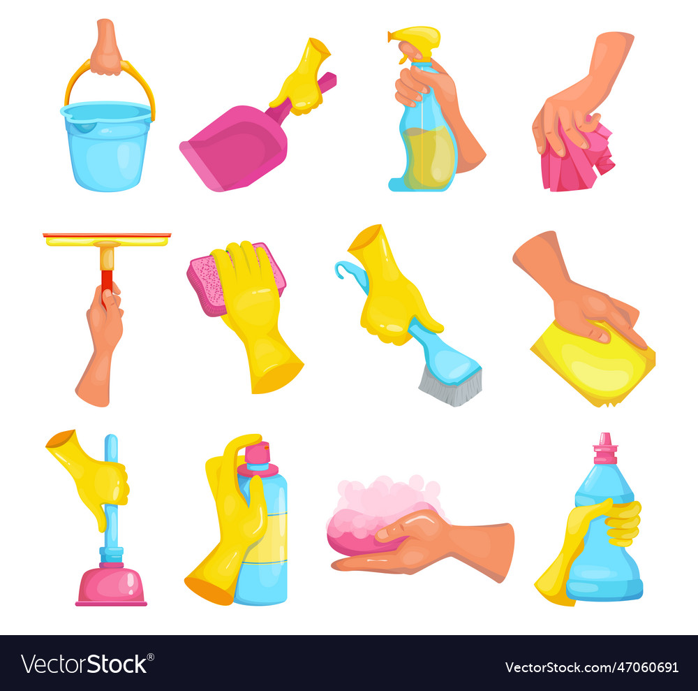 Cartoon hand of cleaner set Royalty Free Vector Image