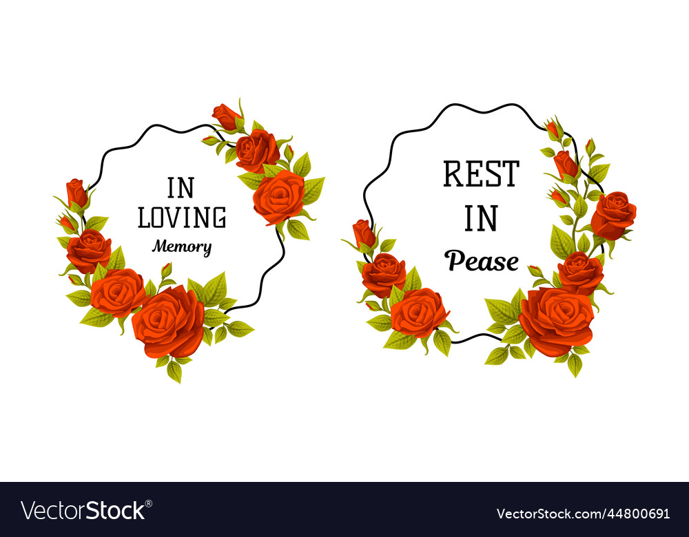 Funeral red rose oval frame with rest in peace Vector Image