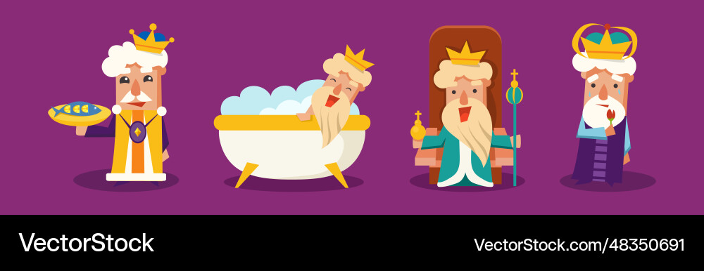 Funny king character with beard and crown engaged Vector Image