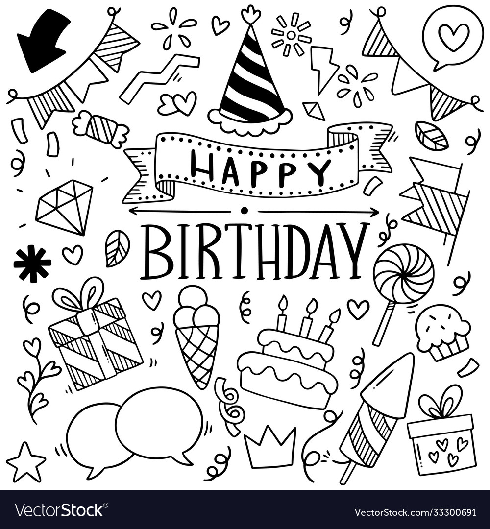 Hand drawn party doodle happy birthday Royalty Free Vector