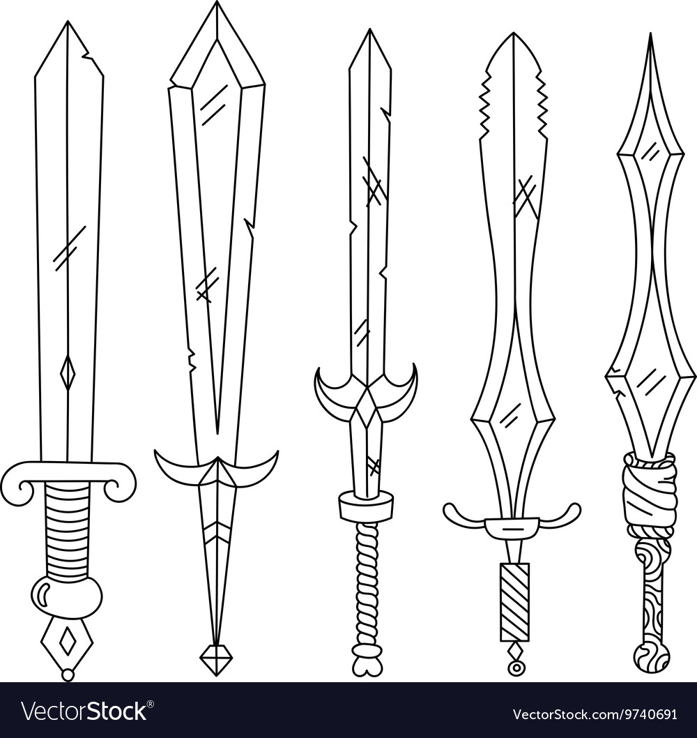 Hand drown set of swords isolated Royalty Free Vector Image