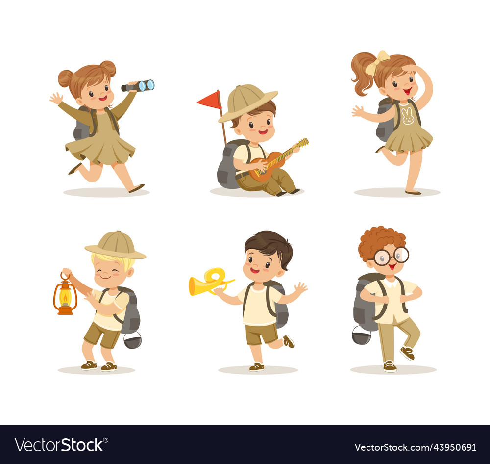 Little boy and girl scouts with backpack Vector Image