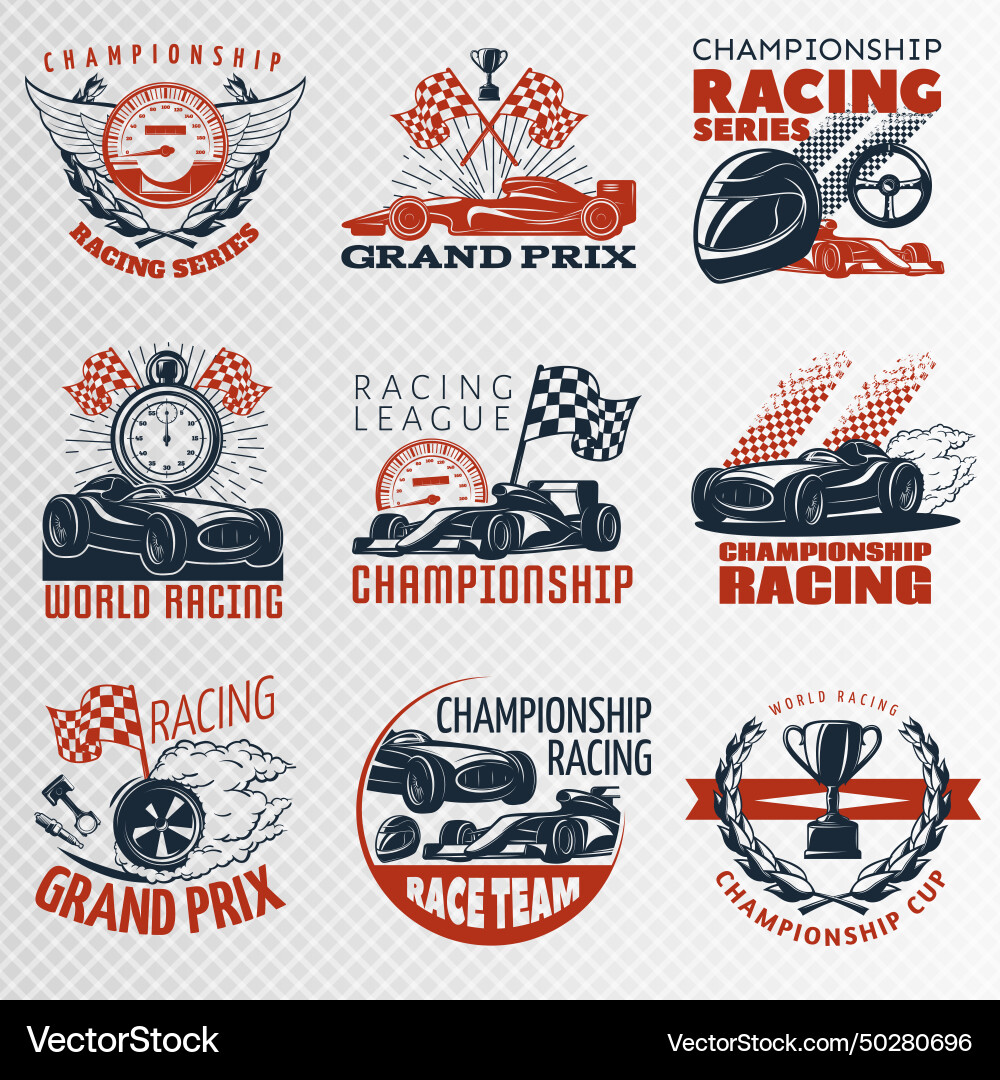 Racing emblem set in color Royalty Free Vector Image