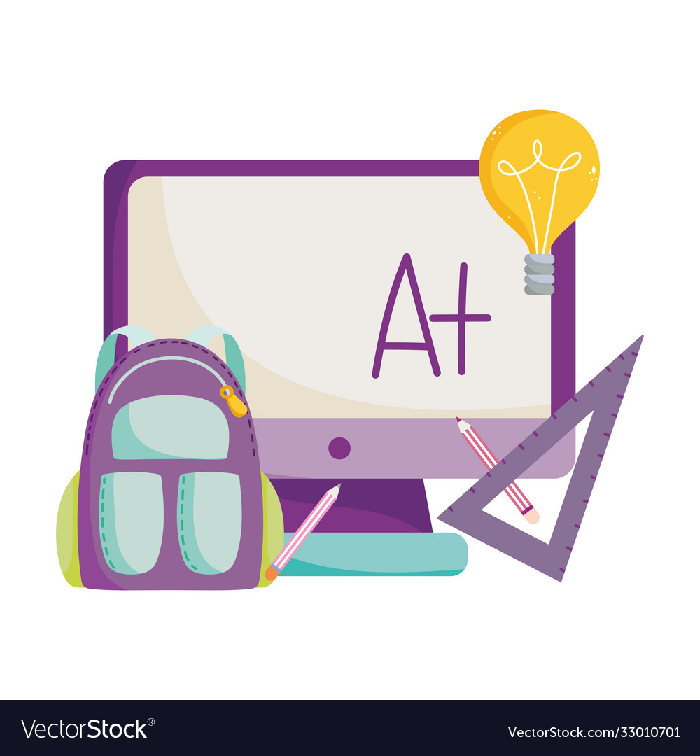 Back to school computer ruler and pencils Vector Image