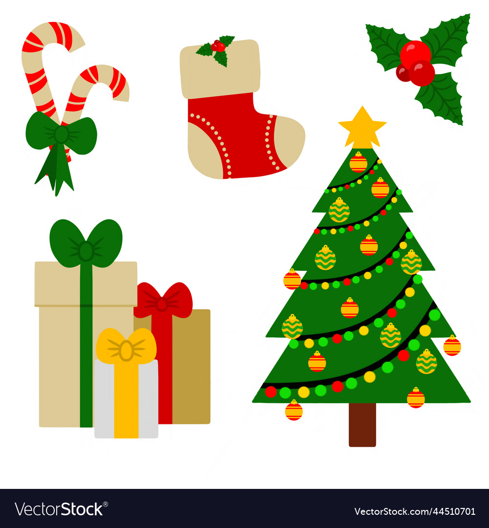 Collection of clip art new year and christmas Vector Image