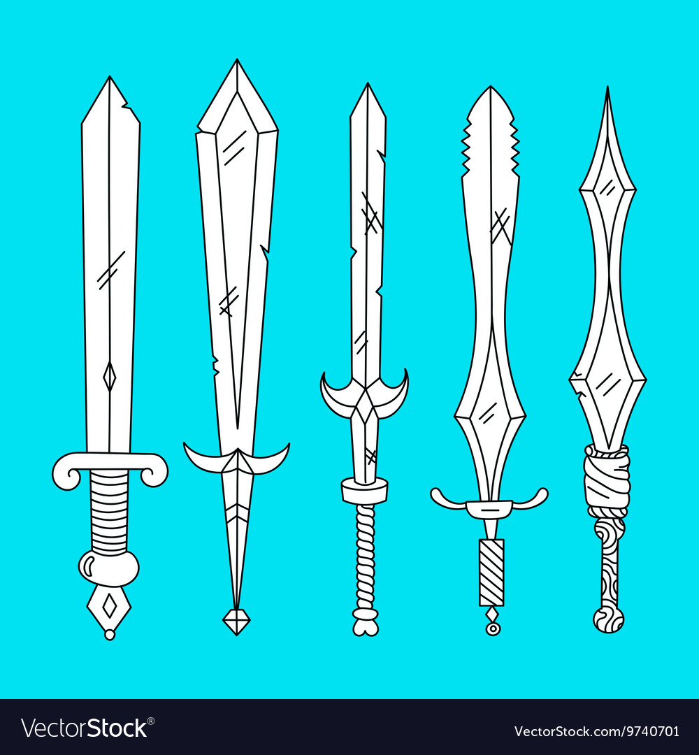 Hand Drown Set Of Swords Royalty Free Vector Image