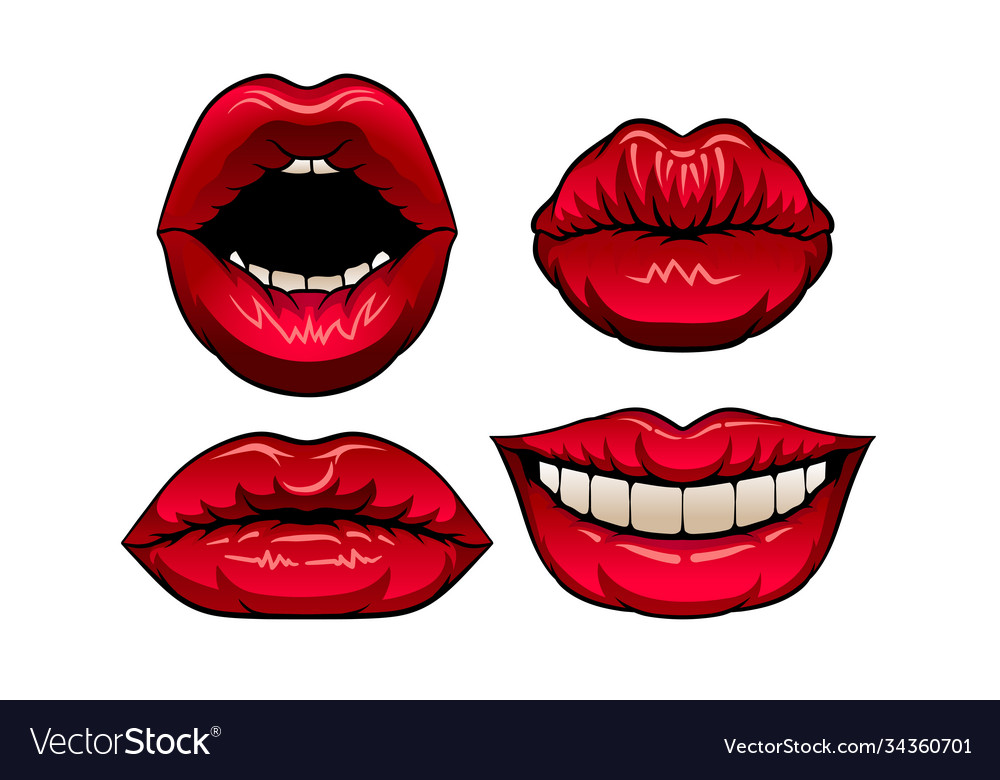 Red upper and lower lips closed showing teeth Vector Image