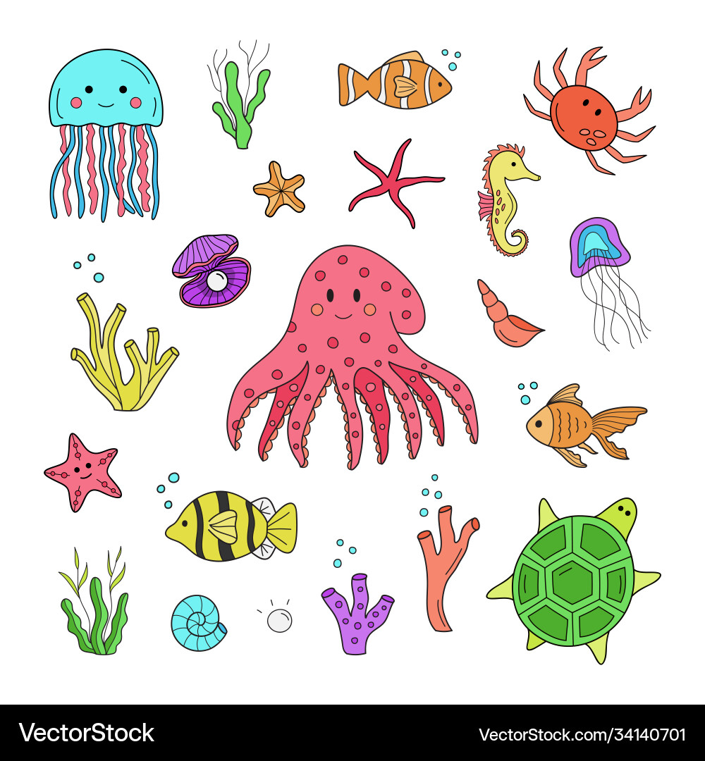 Underwater animals set Royalty Free Vector Image
