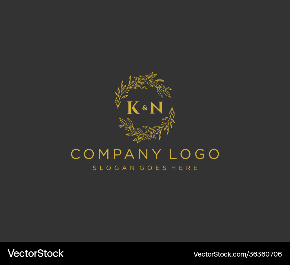 Initial kn letters floral frames monogram wedding Vector Image