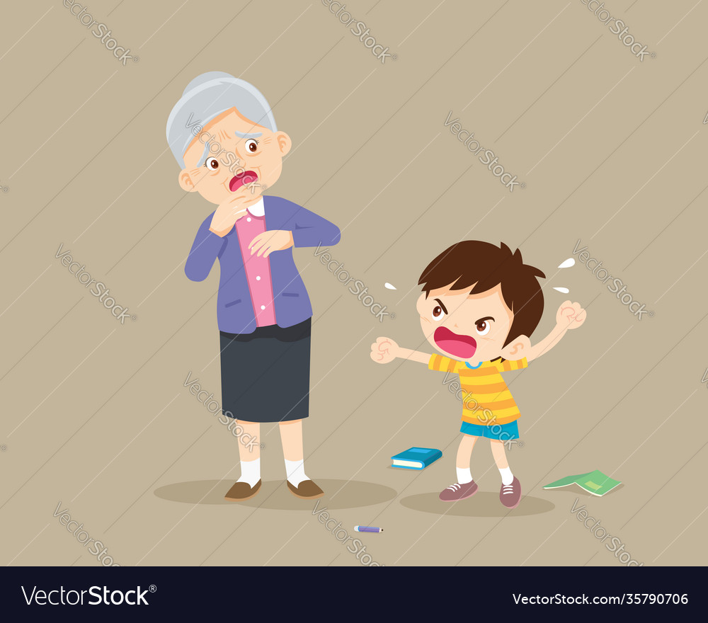 Rampage boy and elderly woman Royalty Free Vector Image