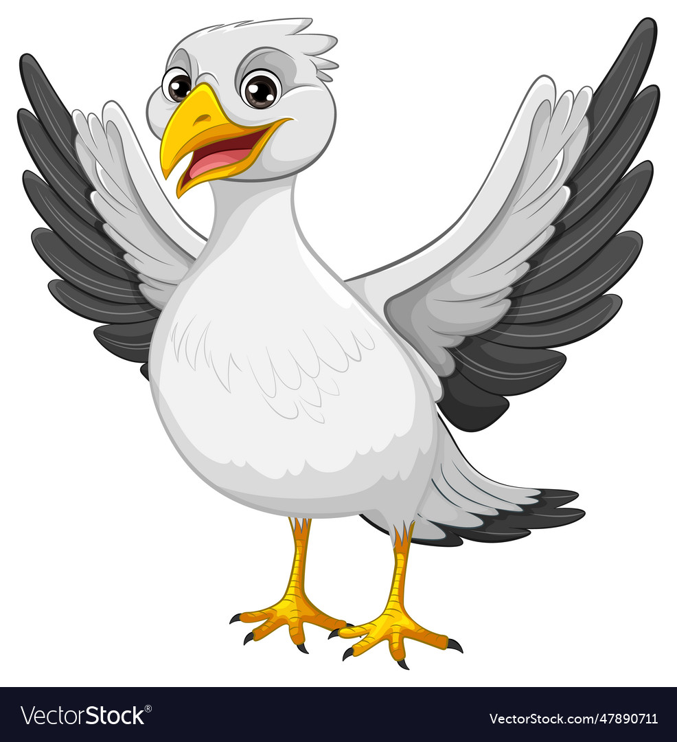 A cartoon of seagull bird spreading its wi