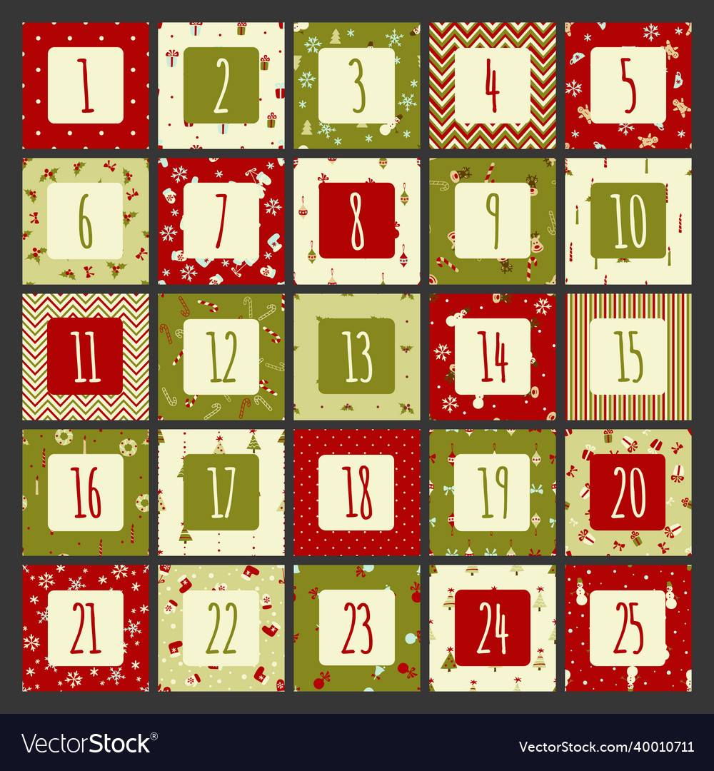 Christmas advent calendar with elements Royalty Free Vector