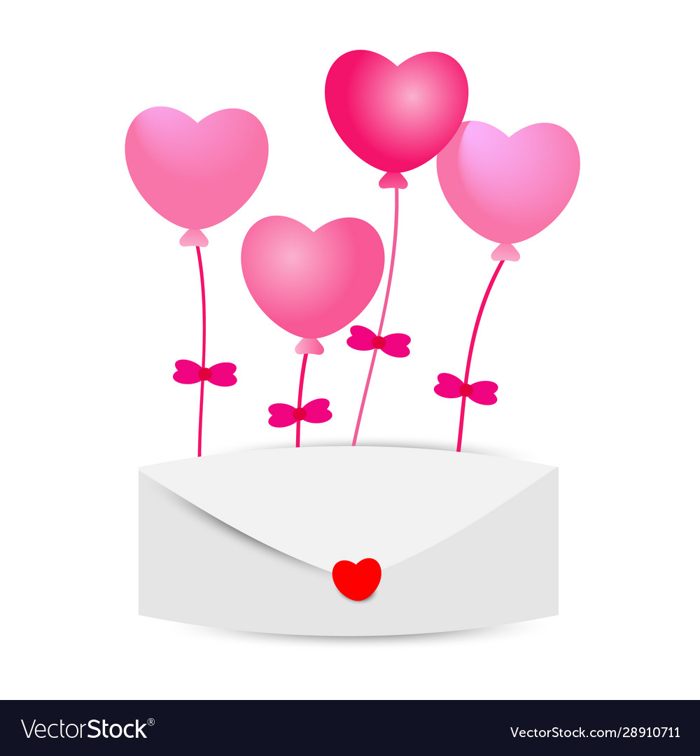 Heart balloons with envelopes on white background vector image Heart balloons with envelopes on white background