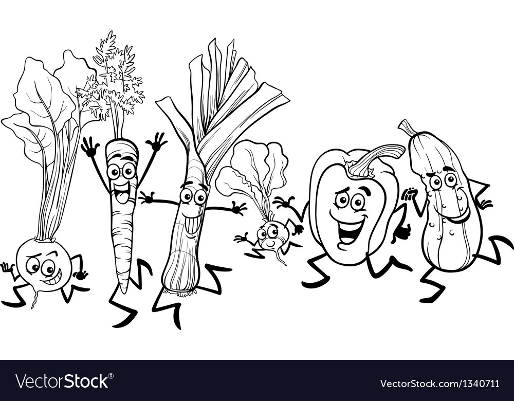 Running vegetables cartoon for coloring Royalty Free Vector