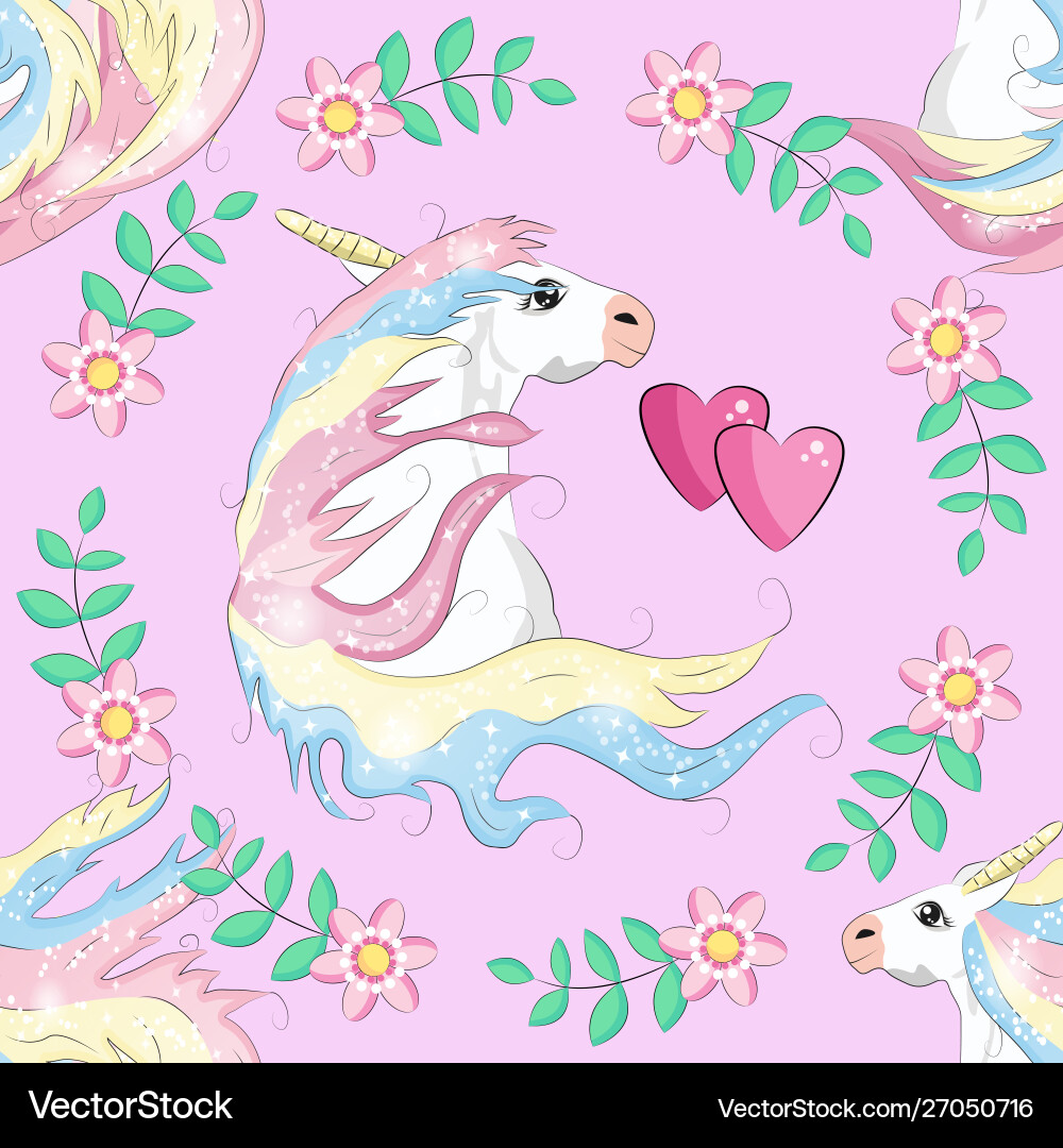 Pattern with cute unicorns cloudsrainbow Vector Image