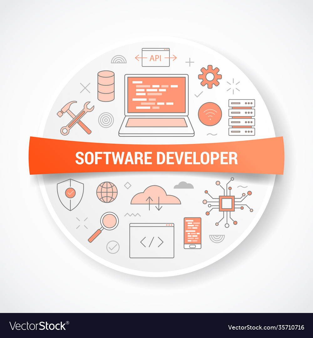 Software developer with icon concept round Vector Image