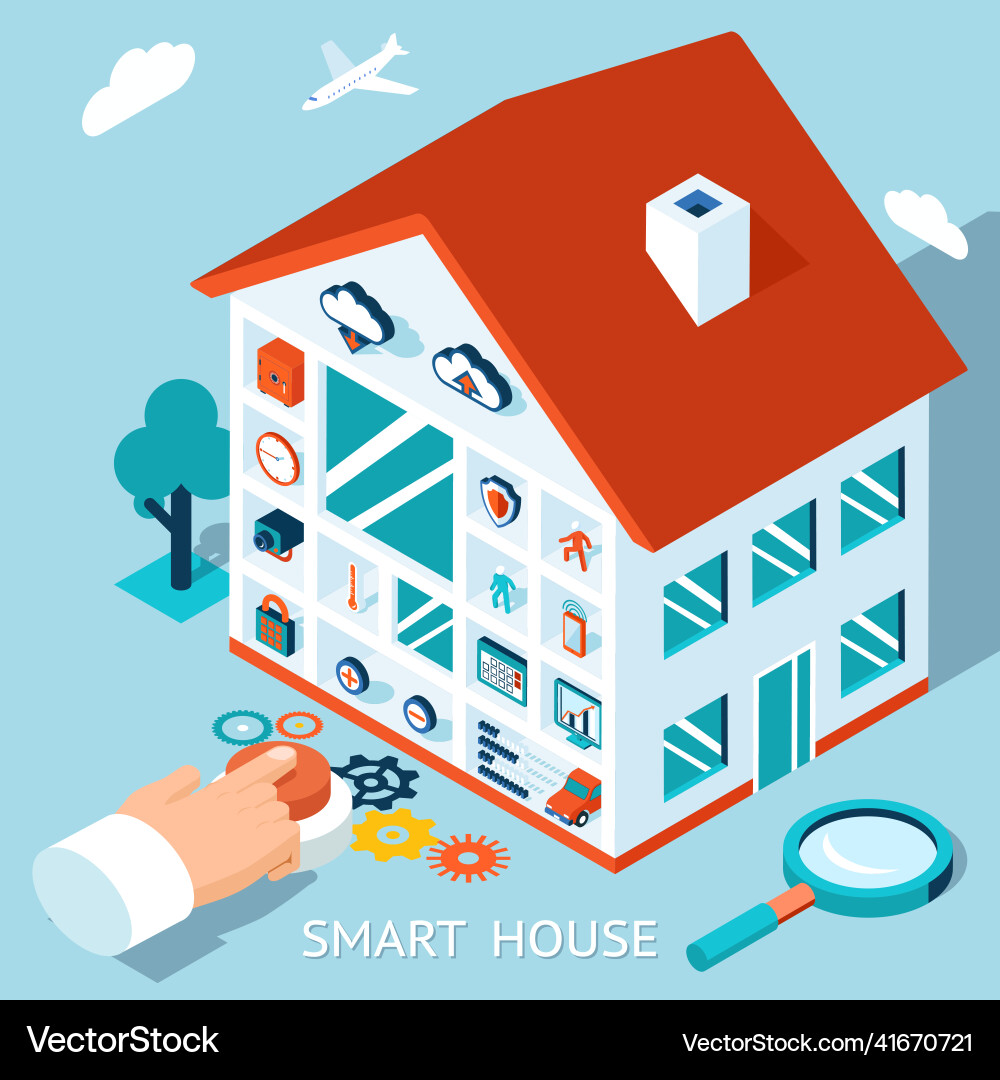3d smart home concept house control button Vector Image