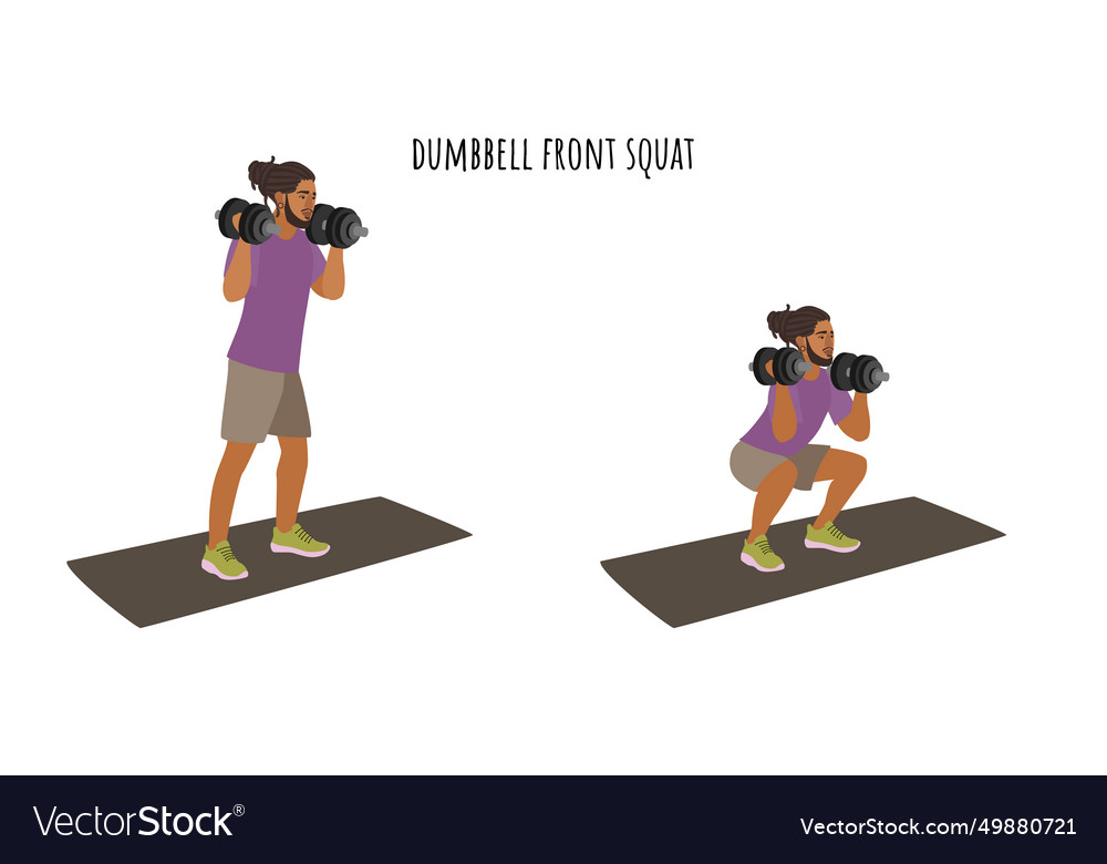 Asian Young Man Dumbbell Front Squat Exercise Vector Image