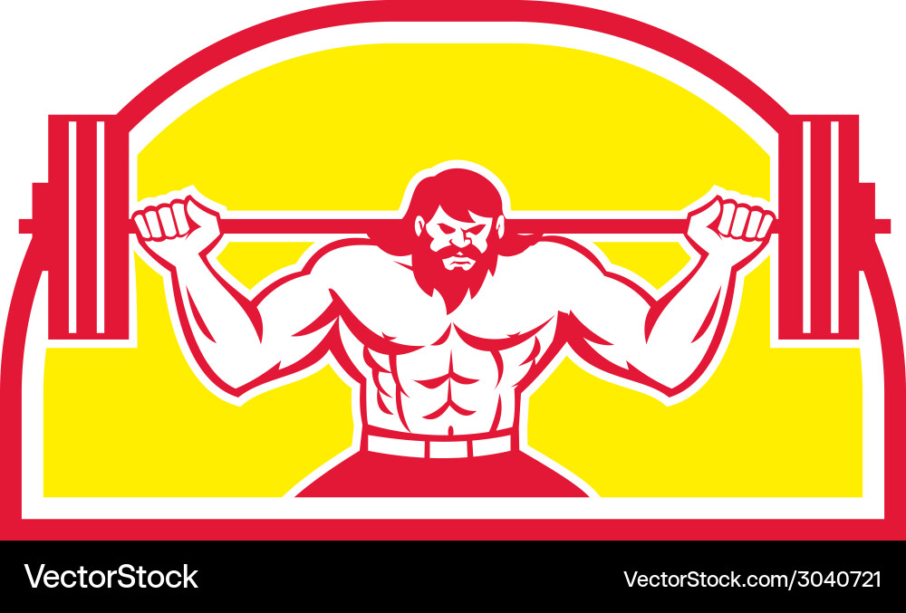 Bodybuilder lifting barbell retro Royalty Free Vector Image