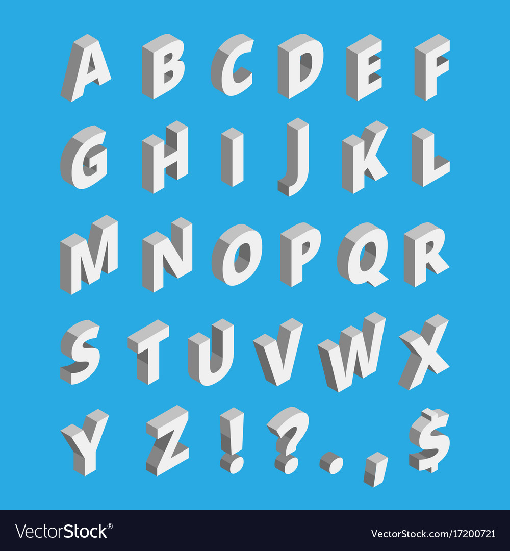 Isometric alphabet techno font with block letters Vector Image