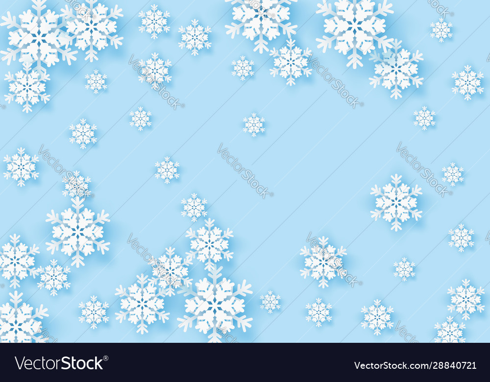 Winter origami snowflake greeting banner with blue