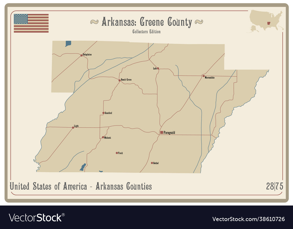 Map greene county in arkansas Royalty Free Vector Image