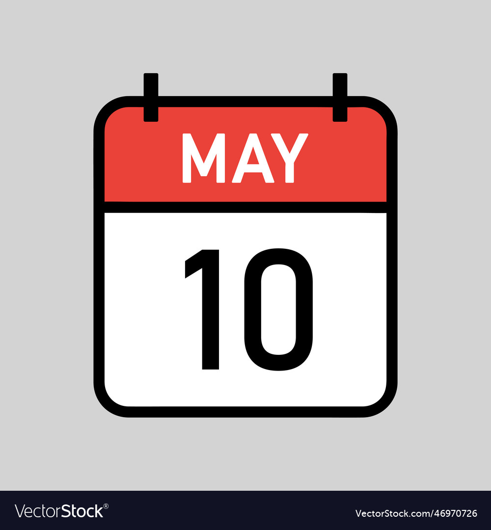 May 10 red and white color calendar page Vector Image
