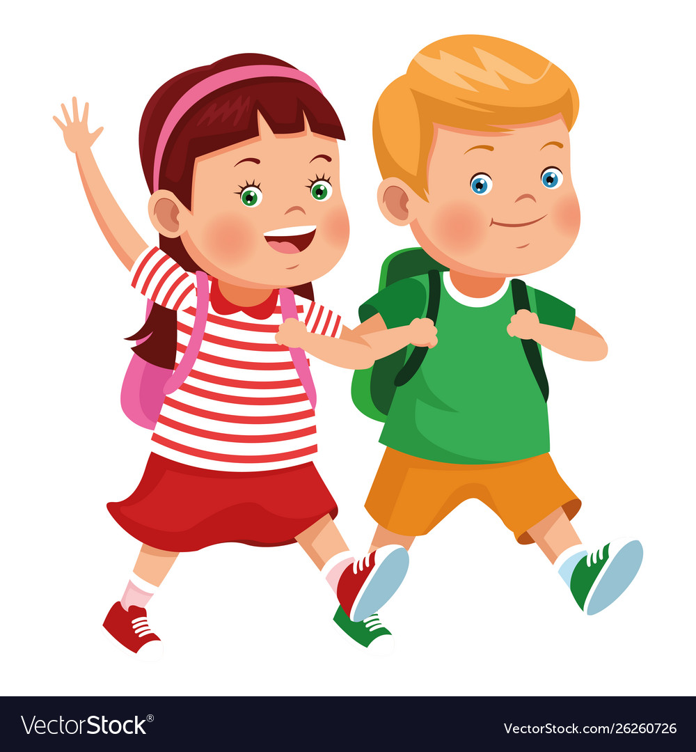 School kids smiling with backpacks Royalty Free Vector Image