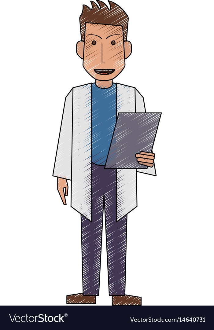 Color pencil full body caricature doctor male Vector Image