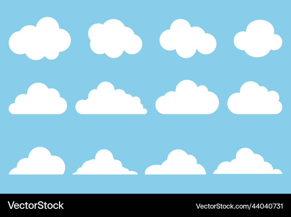 Different white clouds set on blue background Vector Image